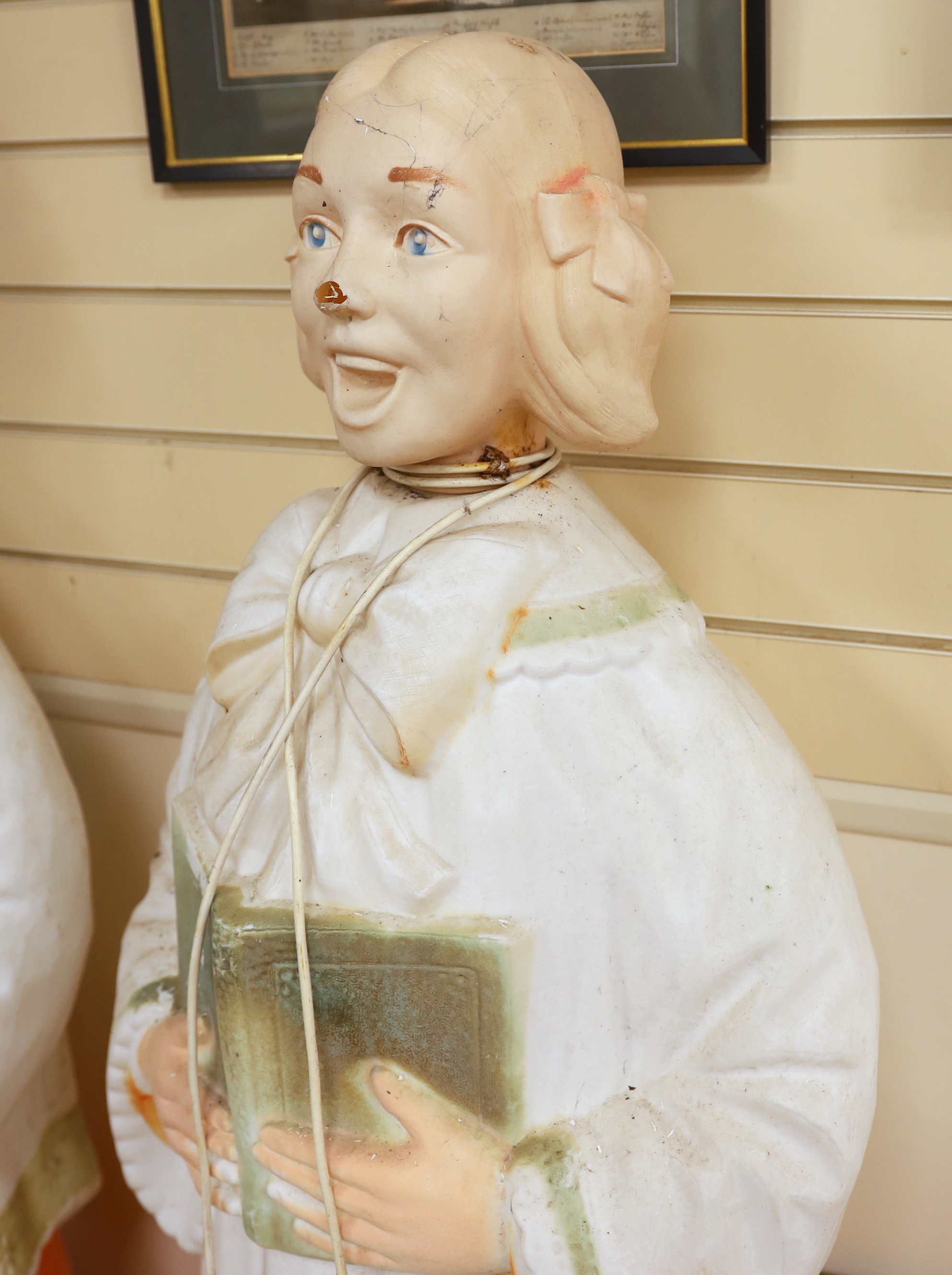 A pair of mid century celluloid illuminating choristers, approximately 127cm high